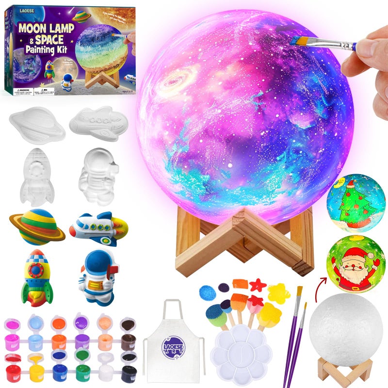 LAOESE Paint Your Own Moon Lamp Kit  Cool Gifts DIY 3D Space Moon Night Light  Art Supplies Arts & Crafts Kit  Arts and Crafts for Kids Ages 8-12  Toys Girls Boy Birthday Gift Ages 3 4 5 6 7 8 9 10 11 12+ - Image 1